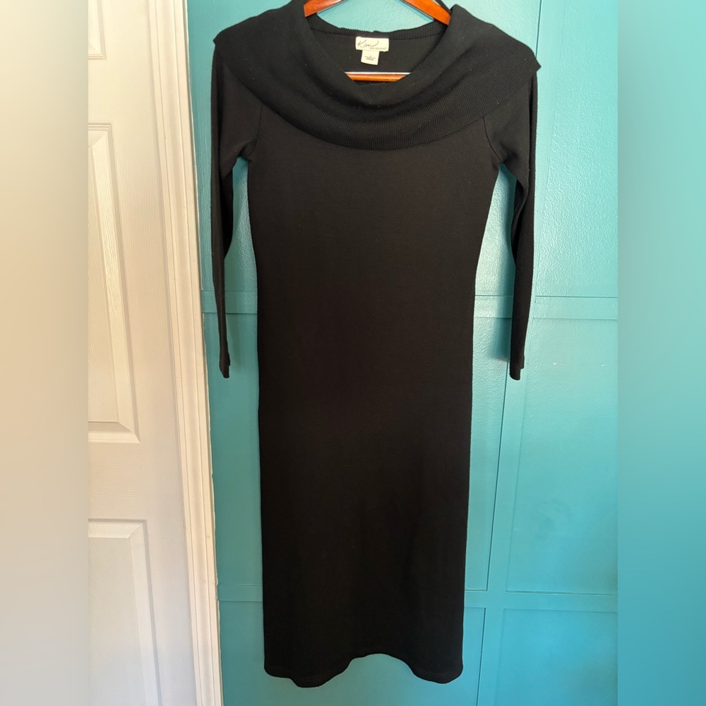 Kim Rogers Black Long Sleeve Tight Knit Sweater Dress 100% Acrylic Size Small